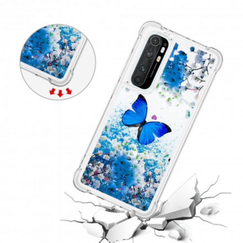 Cover Xiaomi Mi Note 10 Lite Farfalle Blu Glitterate