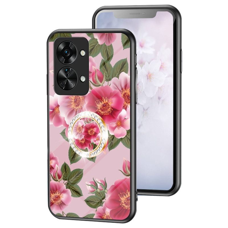 Cover OnePlus Nord 2T 5G Anello Fiori In Vetro Temperato Diamanti