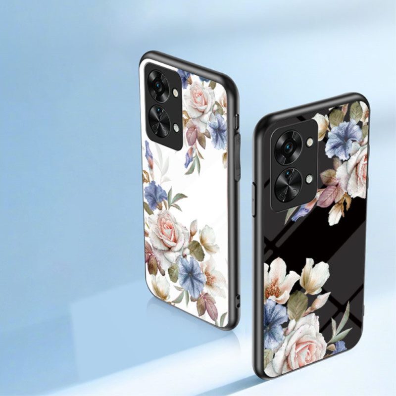 Cover OnePlus Nord 2T 5G Anello Fiori In Vetro Temperato Diamanti