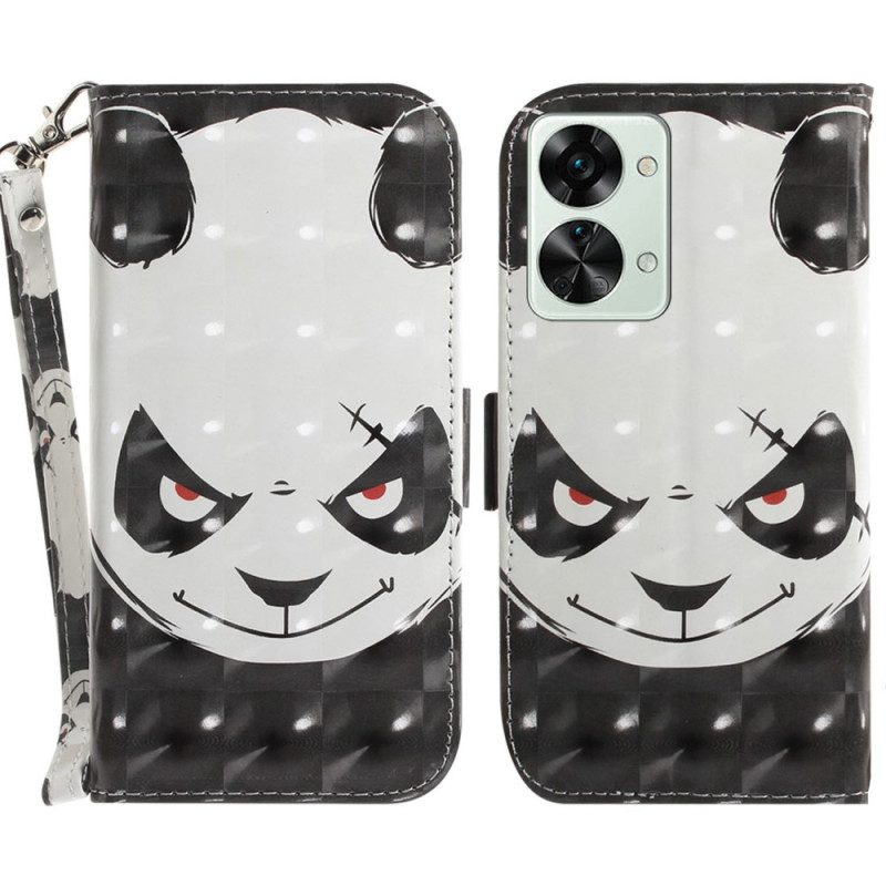 Custodia A Portafoglio OnePlus Nord 2T 5G Panda Arrabbiato Con Cordino