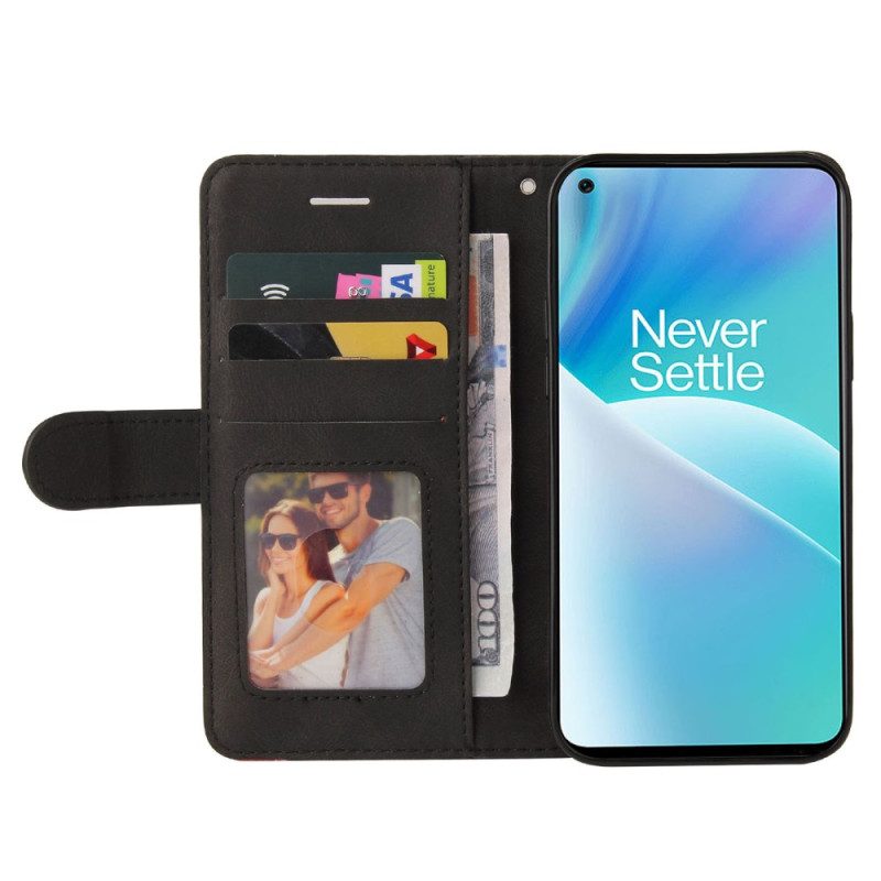 Custodia A Portafoglio OnePlus Nord 2T 5G Serie Kt In Pelle Bicolore Con Cinturino Portacarte