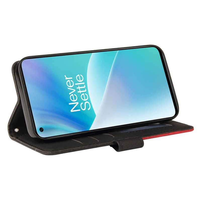 Custodia A Portafoglio OnePlus Nord 2T 5G Serie Kt In Pelle Bicolore Con Cinturino Portacarte