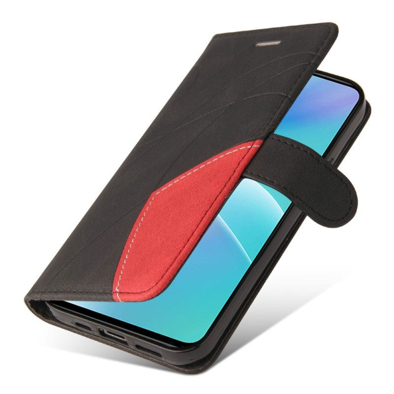 Custodia A Portafoglio OnePlus Nord 2T 5G Serie Kt In Pelle Bicolore Con Cinturino Portacarte