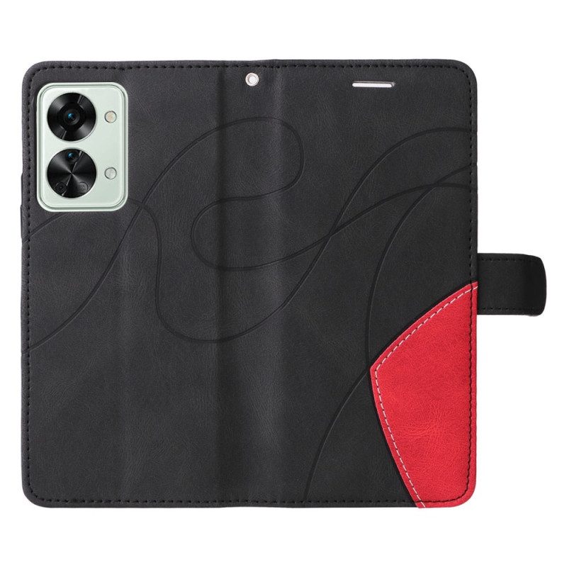 Custodia A Portafoglio OnePlus Nord 2T 5G Serie Kt In Pelle Bicolore Con Cinturino Portacarte