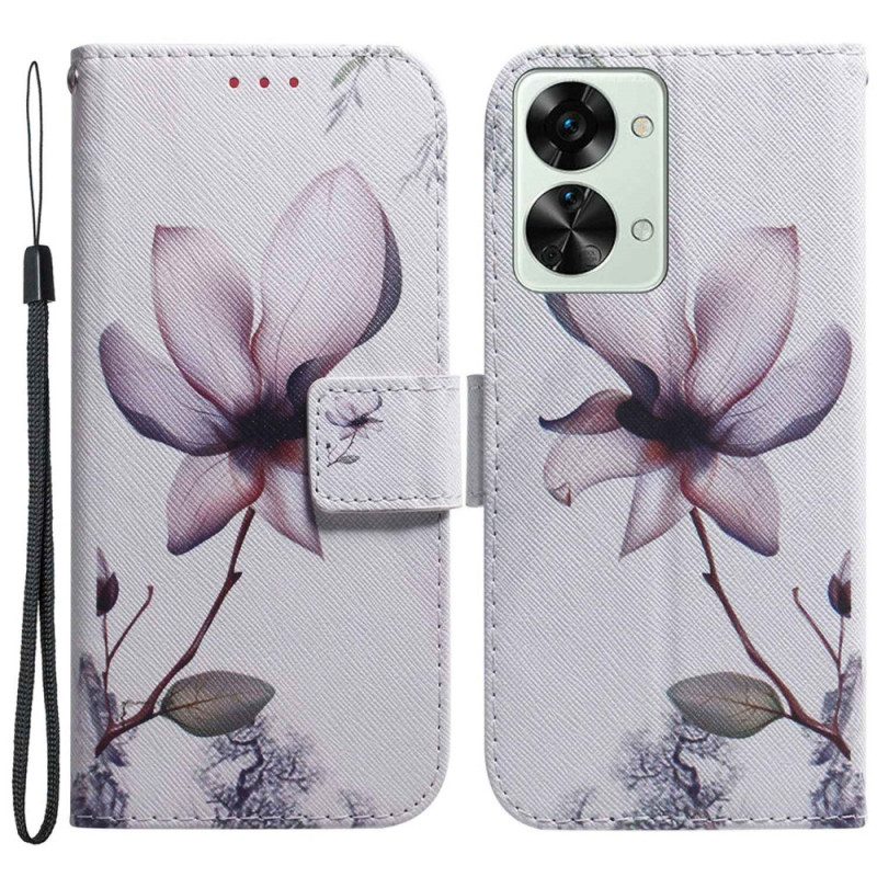 Custodia in pelle OnePlus Nord 2T 5G Fiore Rosa Strappy