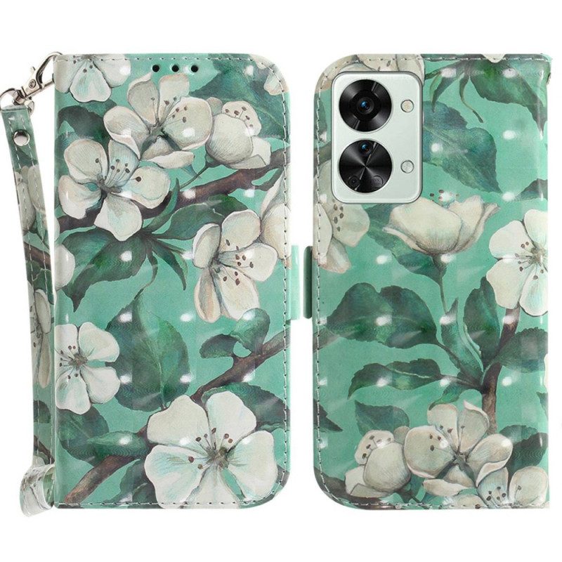 Custodia in pelle OnePlus Nord 2T 5G Fiori Bianchi Strappy