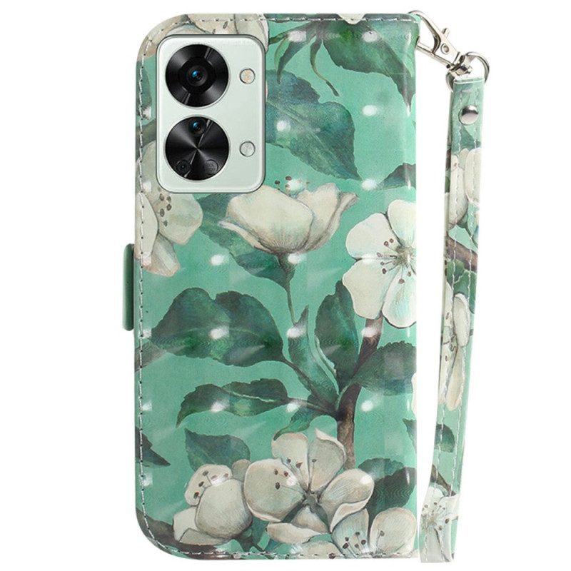 Custodia in pelle OnePlus Nord 2T 5G Fiori Bianchi Strappy