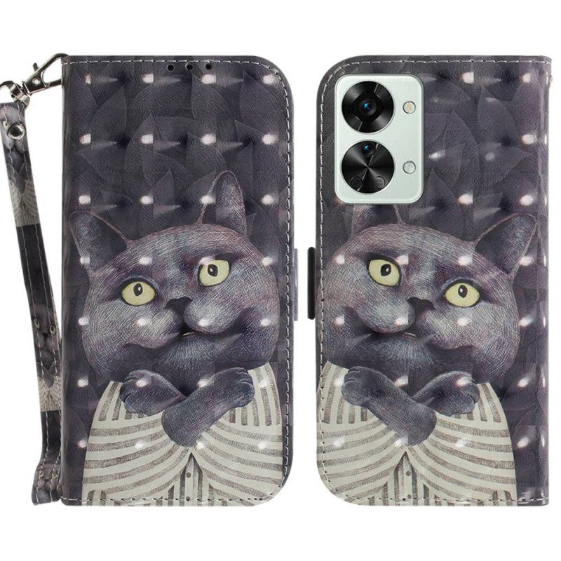 Custodia in pelle OnePlus Nord 2T 5G Gatto Grigio Con Cinturino