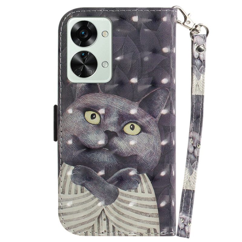 Custodia in pelle OnePlus Nord 2T 5G Gatto Grigio Con Cinturino