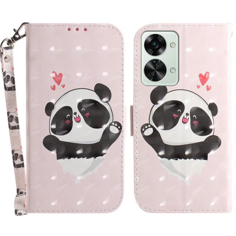 Custodia in pelle OnePlus Nord 2T 5G Panda Love Con Cordino