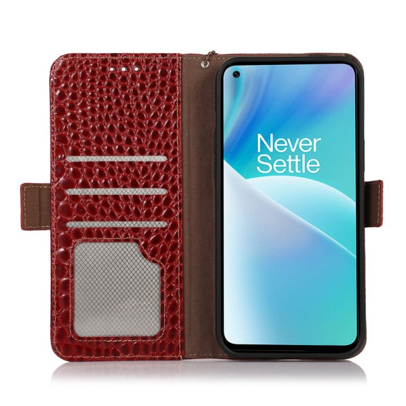 Custodia in pelle OnePlus Nord 2T 5G Vera Pelle Stile Coccodrillo Rfid