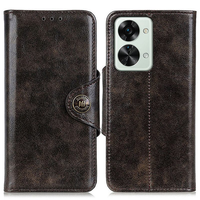 Folio Cover OnePlus Nord 2T 5G Bottone Vintage In Ecopelle