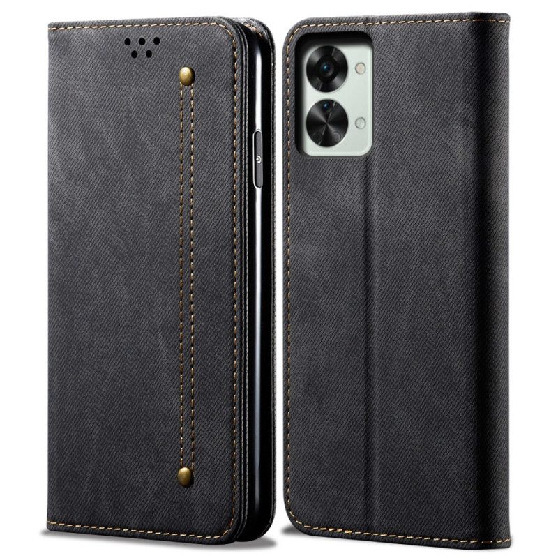 Folio Cover OnePlus Nord 2T 5G Custodia in pelle Tessuto Denim