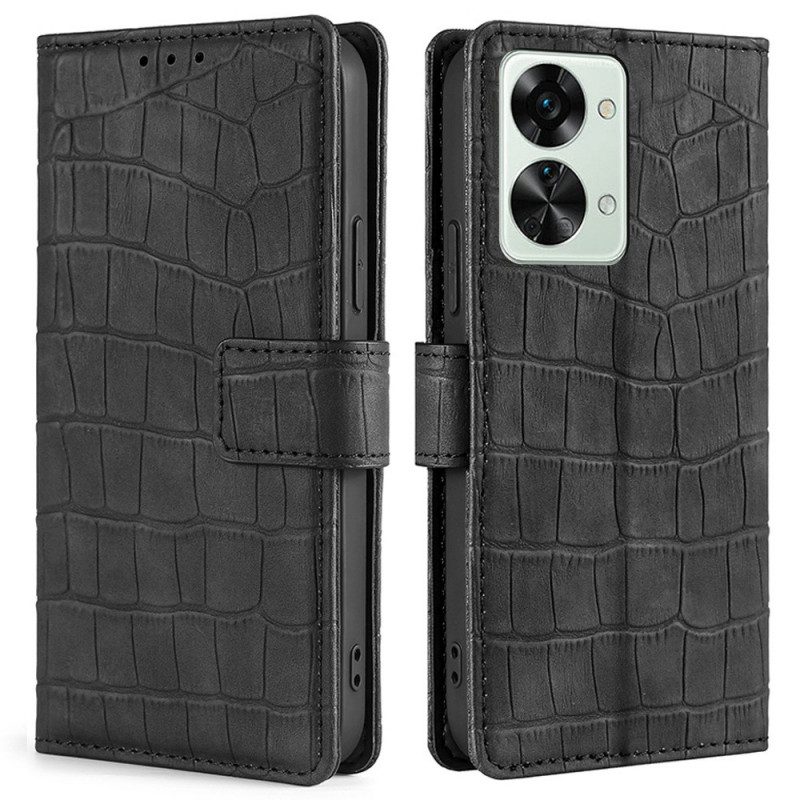 Folio Cover OnePlus Nord 2T 5G Stile Pelle Di Coccodrillo