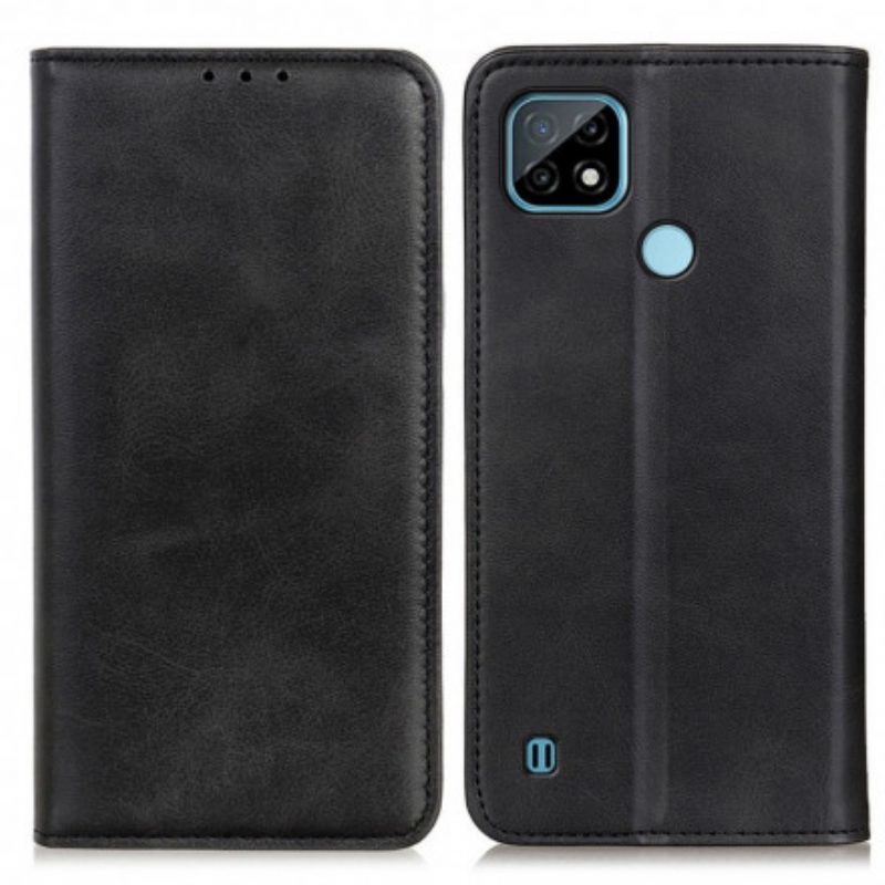 Folio Cover Realme C21 Custodia in pelle Crosta Di Pelle Opaca