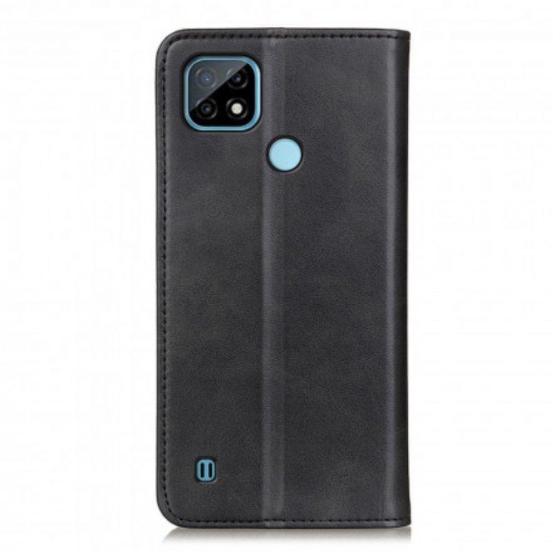 Folio Cover Realme C21 Custodia in pelle Crosta Di Pelle Opaca