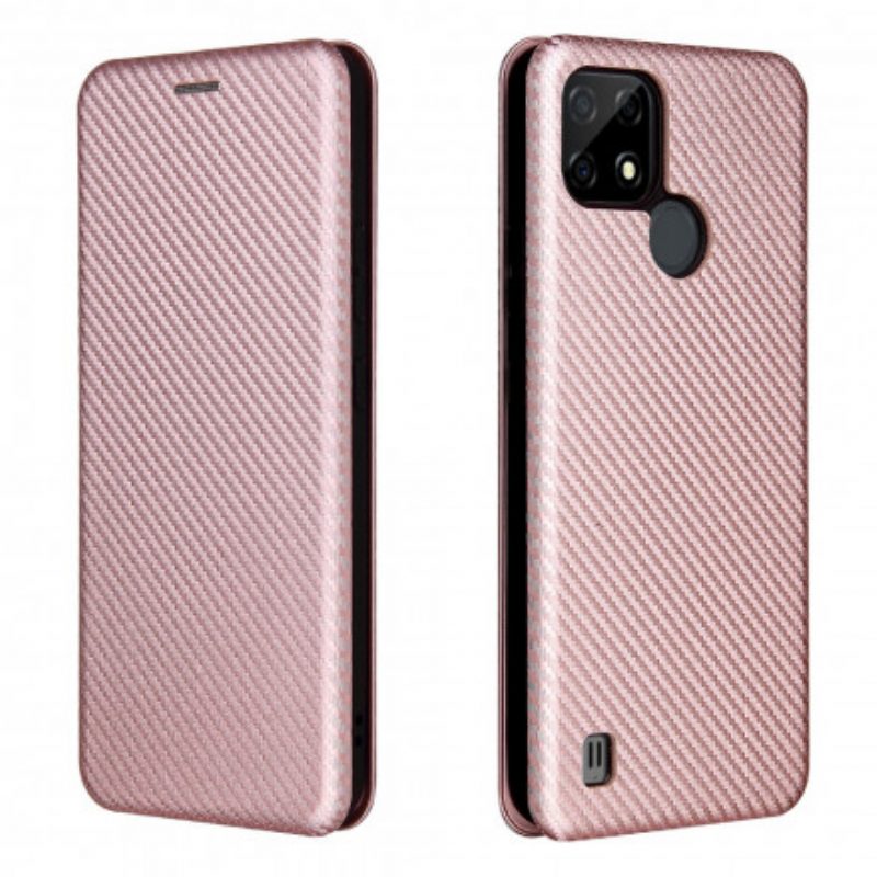 Folio Cover Realme C21 Custodia in pelle Fibra Di Carbonio