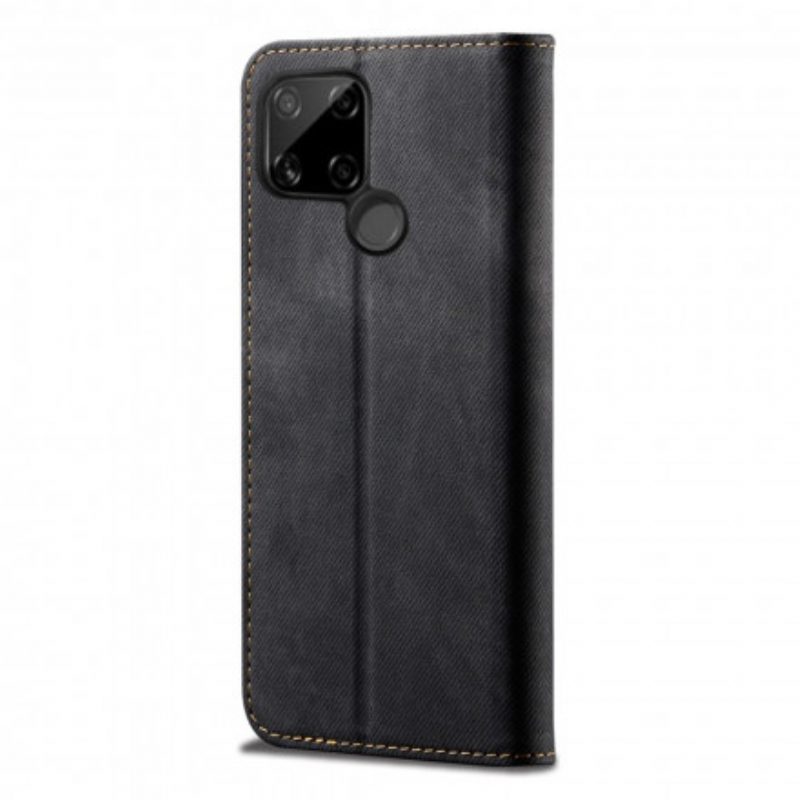 Folio Cover Realme C21 Custodia in pelle Trama Di Jeans In Ecopelle