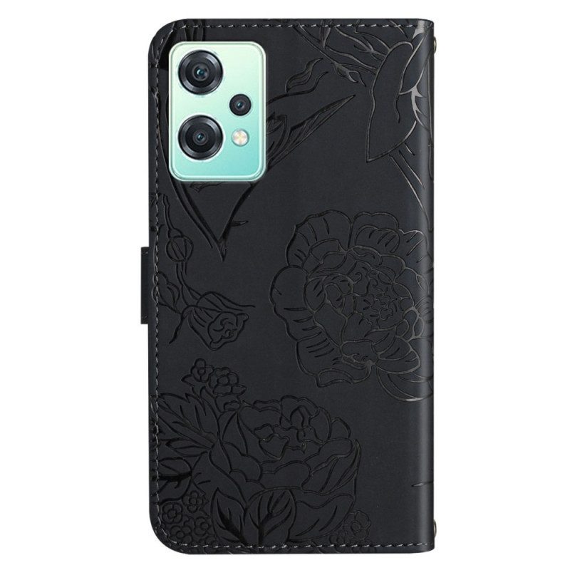 Custodia in pelle OnePlus Nord CE 2 Lite 5G Farfalle Discrete E Cordino