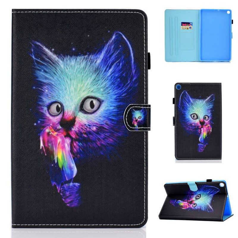 Custodia A Portafoglio Samsung Galaxy Tab S6 Lite Gatto Psicopatico