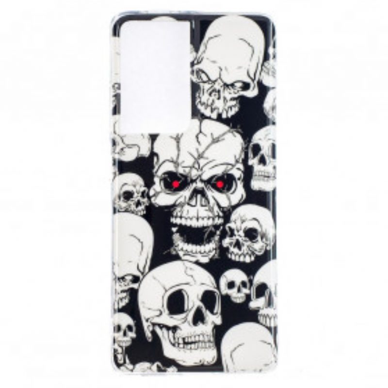 Cover Samsung Galaxy S21 Ultra 5G Attenzione Teschi Fluorescenti