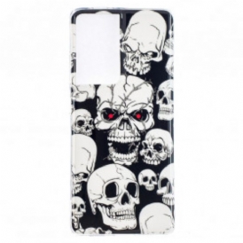 Cover Samsung Galaxy S21 Ultra 5G Attenzione Teschi Fluorescenti