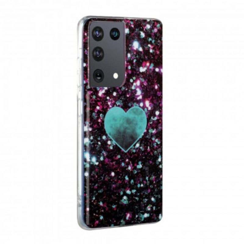 Cover Samsung Galaxy S21 Ultra 5G Cuore Di Marmo Glitterato