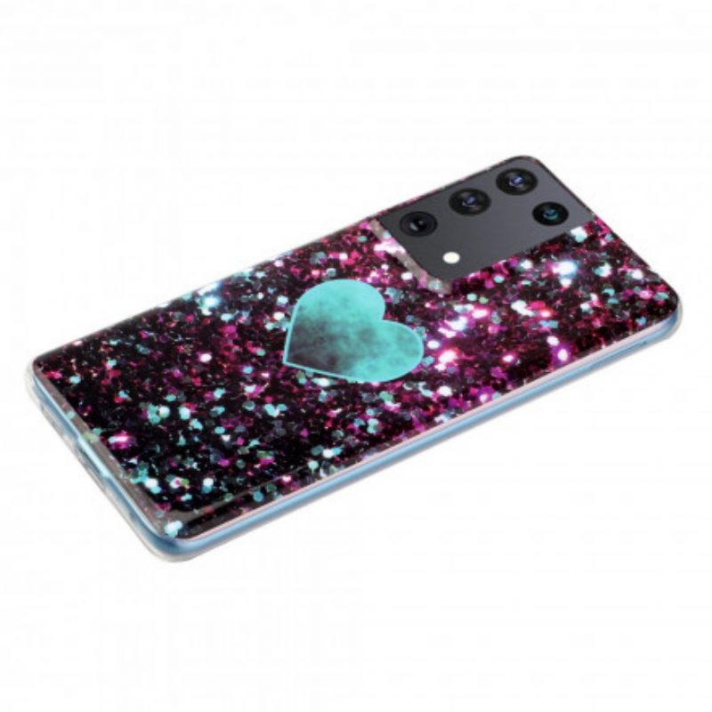 Cover Samsung Galaxy S21 Ultra 5G Cuore Di Marmo Glitterato