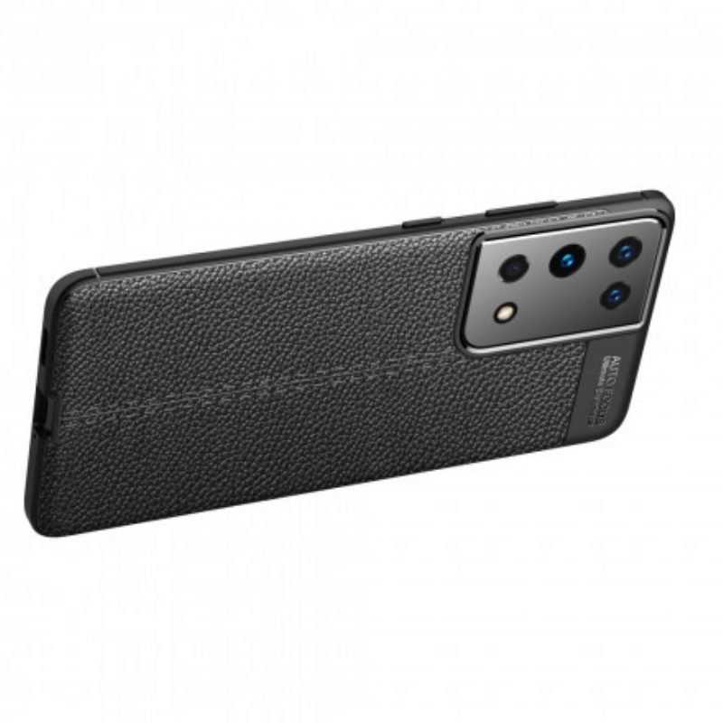 Cover Samsung Galaxy S21 Ultra 5G Doppia Linea Litchi Effetto Pelle