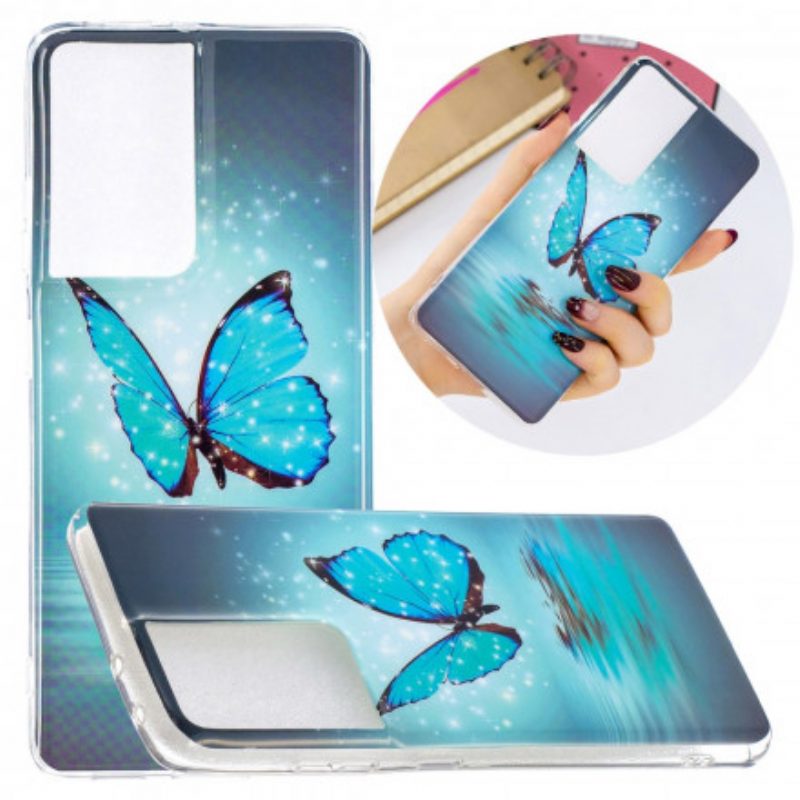 Cover Samsung Galaxy S21 Ultra 5G Farfalla Blu Fluorescente