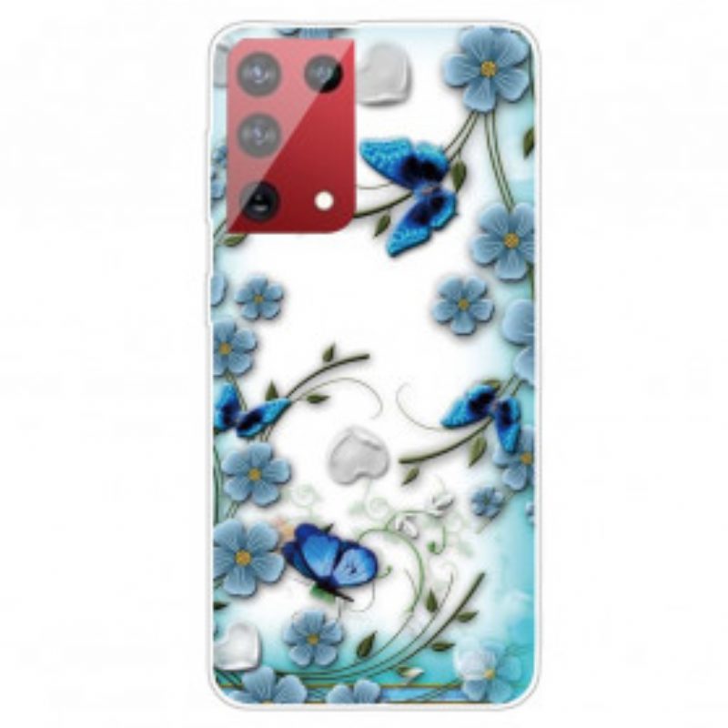 Cover Samsung Galaxy S21 Ultra 5G Farfalle E Fiori Retrò