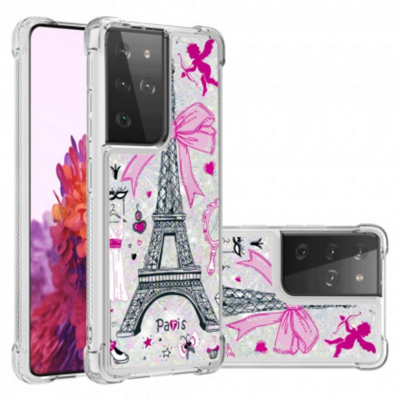 Cover Samsung Galaxy S21 Ultra 5G Le Paillettes Della Torre Eiffel