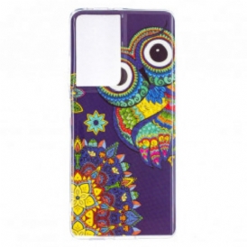 Cover Samsung Galaxy S21 Ultra 5G Mandala Gufo Fluorescente