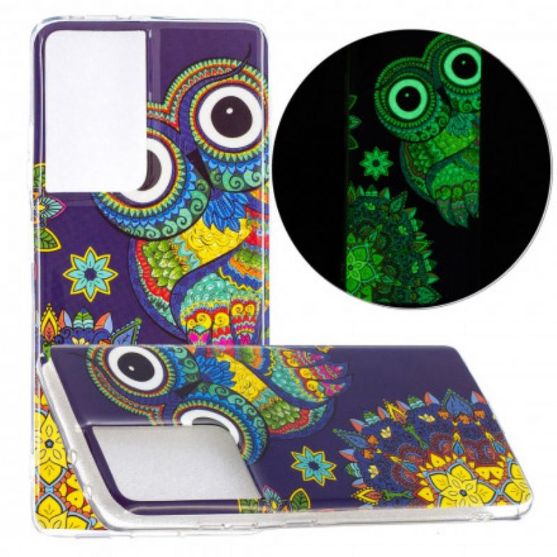 Cover Samsung Galaxy S21 Ultra 5G Mandala Gufo Fluorescente