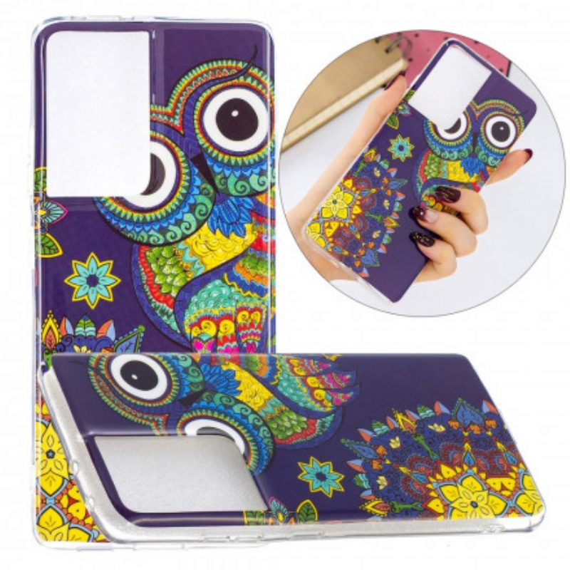 Cover Samsung Galaxy S21 Ultra 5G Mandala Gufo Fluorescente