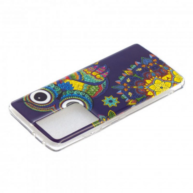 Cover Samsung Galaxy S21 Ultra 5G Mandala Gufo Fluorescente