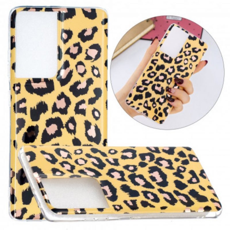 Cover Samsung Galaxy S21 Ultra 5G Marmo Stile Leopardo