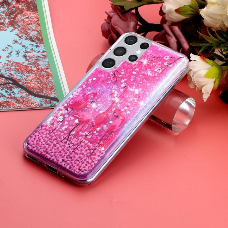 Cover Samsung Galaxy S21 Ultra 5G Paillettes Fenicottero