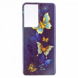 Cover Samsung Galaxy S21 Ultra 5G Serie Di Farfalle Fluorescenti