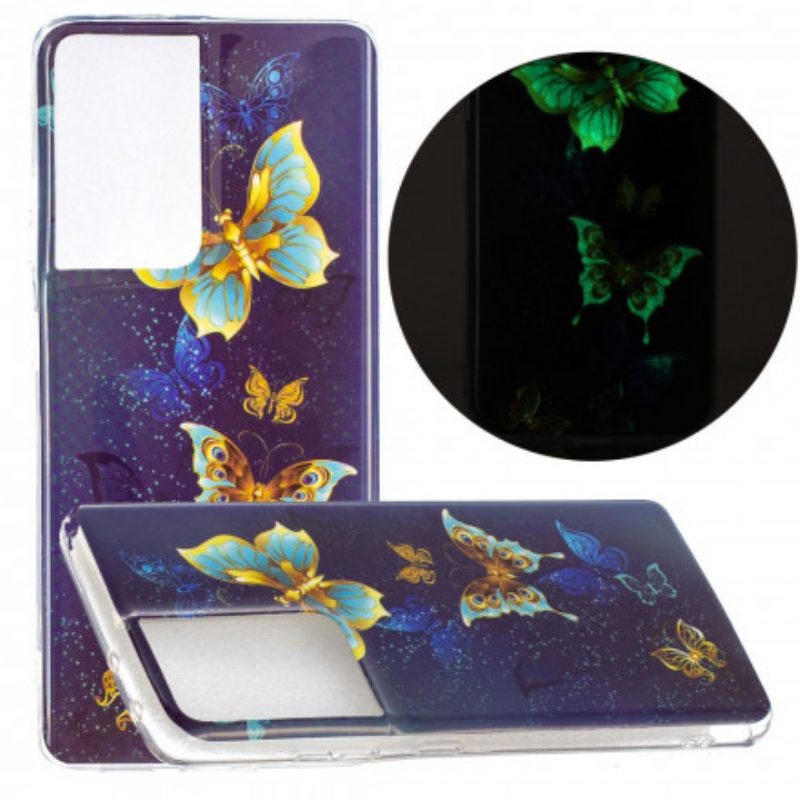 Cover Samsung Galaxy S21 Ultra 5G Serie Di Farfalle Fluorescenti