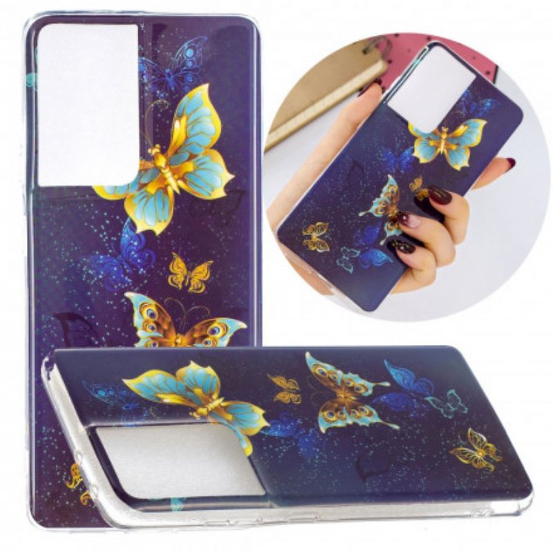 Cover Samsung Galaxy S21 Ultra 5G Serie Di Farfalle Fluorescenti