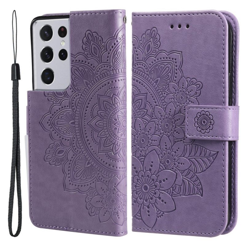 Custodia in pelle Samsung Galaxy S21 Ultra 5G Fiore Mandala