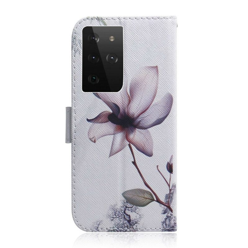 Custodia in pelle Samsung Galaxy S21 Ultra 5G Fiore Rosa Polveroso