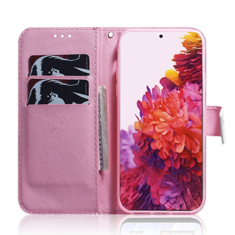 Custodia in pelle Samsung Galaxy S21 Ultra 5G Fiore Rosa Polveroso