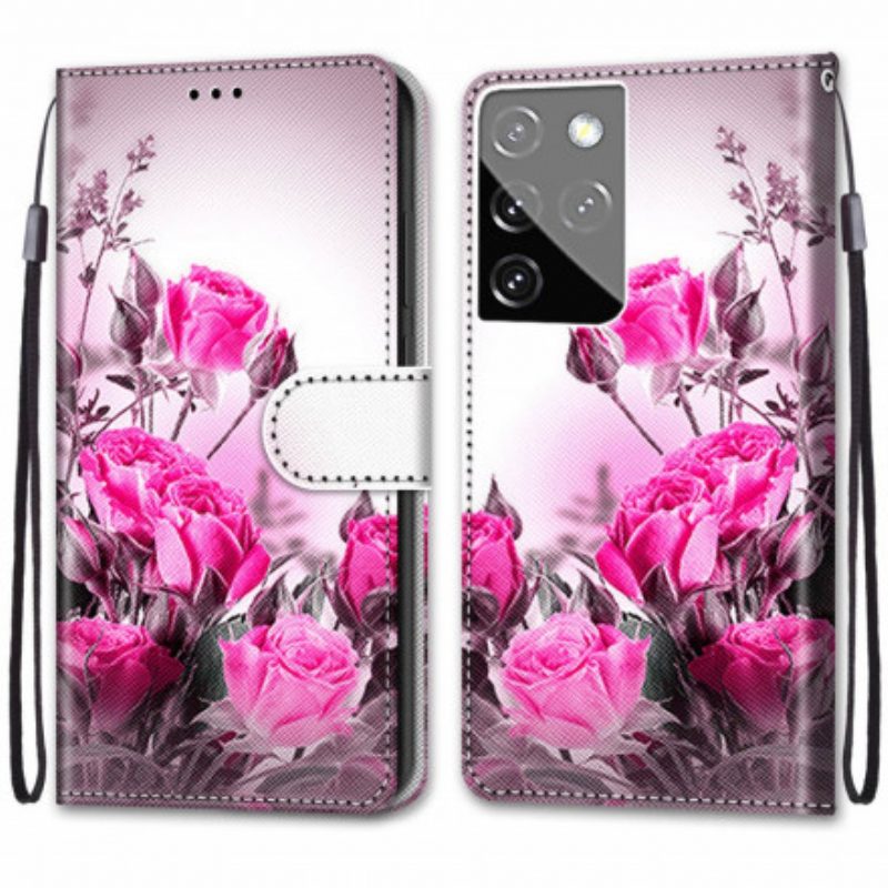 Custodia in pelle Samsung Galaxy S21 Ultra 5G Fiori Magici