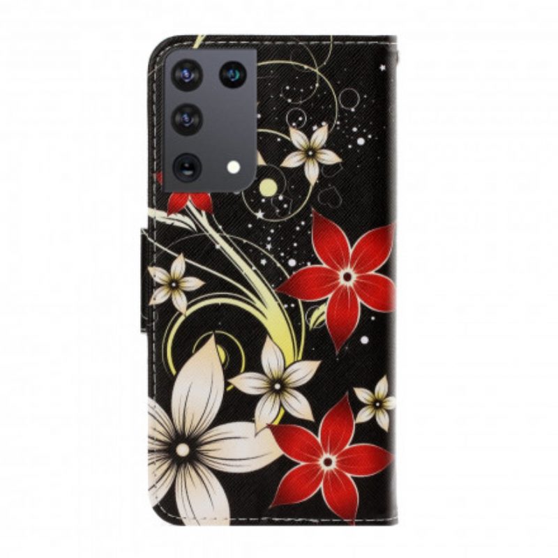 Custodia in pelle Samsung Galaxy S21 Ultra 5G Fiori Strappy Colorati