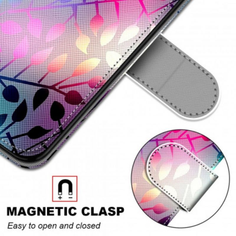 Custodia in pelle Samsung Galaxy S21 Ultra 5G Foglie Al Neon