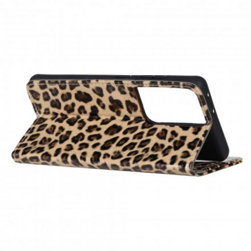 Custodia in pelle Samsung Galaxy S21 Ultra 5G Leopardo Semplice