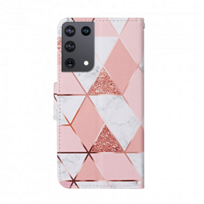 Custodia in pelle Samsung Galaxy S21 Ultra 5G Marmo E Paillettes Con Cinturino