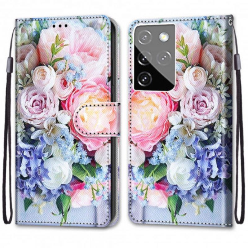 Custodia in pelle Samsung Galaxy S21 Ultra 5G Meraviglia Floreale